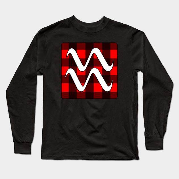 Aquarius Zodiac Horoscope Buffalo Plaid Square Monogram Long Sleeve T-Shirt by bumblefuzzies